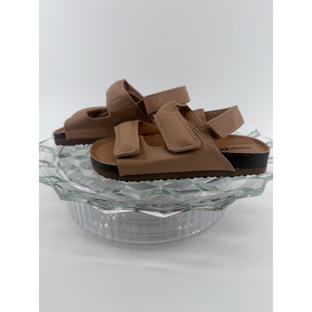 Open Edit Edval-PU Kids Tan Faux Leather Double Strap Cork Sandal Size 11M